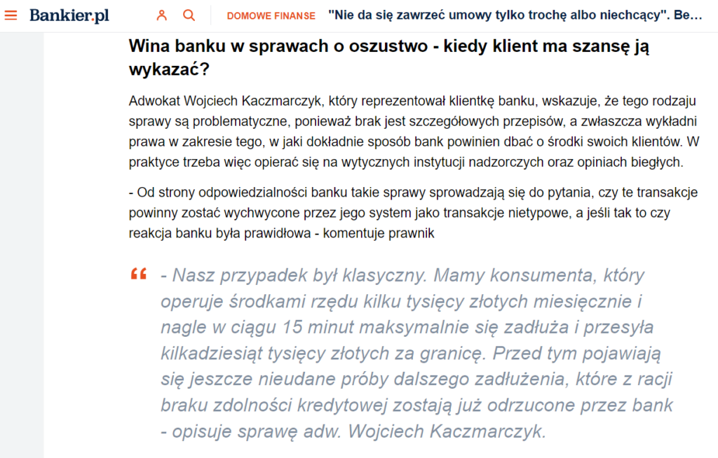 Fragment artykułu w bankier.pl